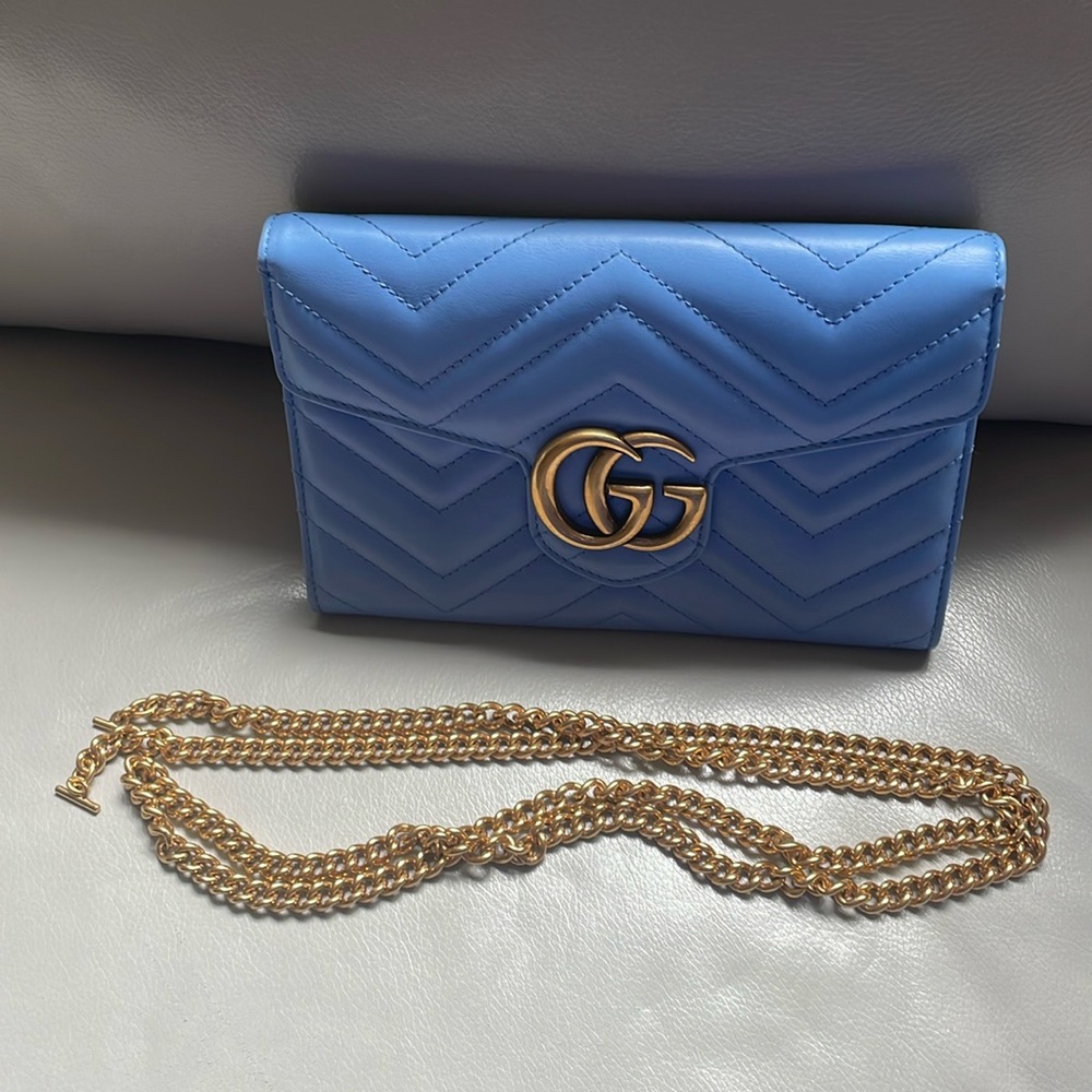 GG Blue Marmont Matelassé Mini Bag / Wallet